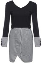 Romwe Colour-block Houndstooth Bodycon Dress