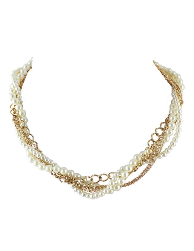 Romwe Fashion Style Twisted Multilayers Imitation Latest Design Pearl Necklace