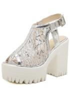 Romwe Silver With Sequined Hollow High Heeled Sandals