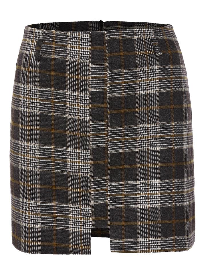 Romwe Plaid Cut Out Skinny Skirt