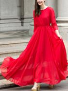 Romwe Round Neck Chiffon Maxi Dress