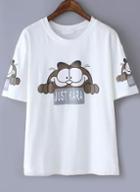 Romwe Garfield Print White T-shirt