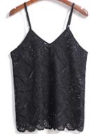 Romwe Spaghetti Strap Hollow Lace Crochet Black Vest