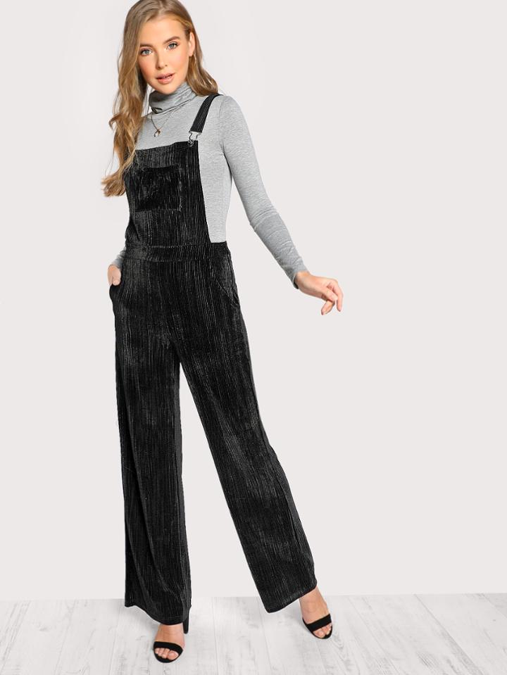Romwe Solid Velvet Overalls