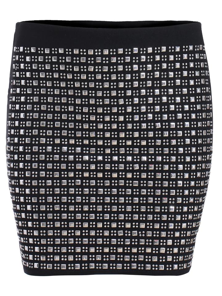 Romwe Silver Rivet Bodycon Skirt