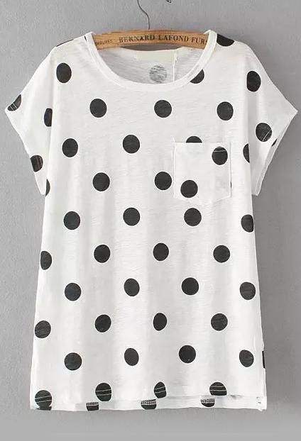 Romwe With Pocket Polka Dot Black T-shirt