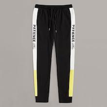 Romwe Guys Letter Print Cut-and-sew Sweatpants