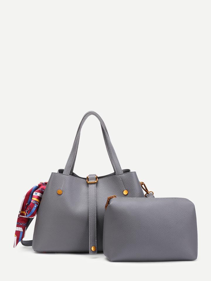 Romwe Pu Combination Bag 2pcs With Scarf Detail
