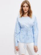 Romwe Drop Shoulder V Back Lace Up Corset Belt Top