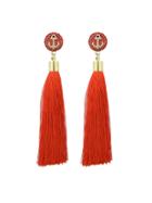 Romwe Red Anchor Decoration With Long Tassel Drop Statement Earrings