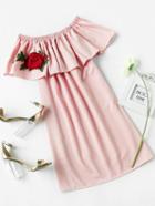 Romwe Flounce Layered Neckline Rose Embroidered Applique Dress