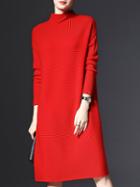 Romwe Red Collar Long Sleeve Knit Dress