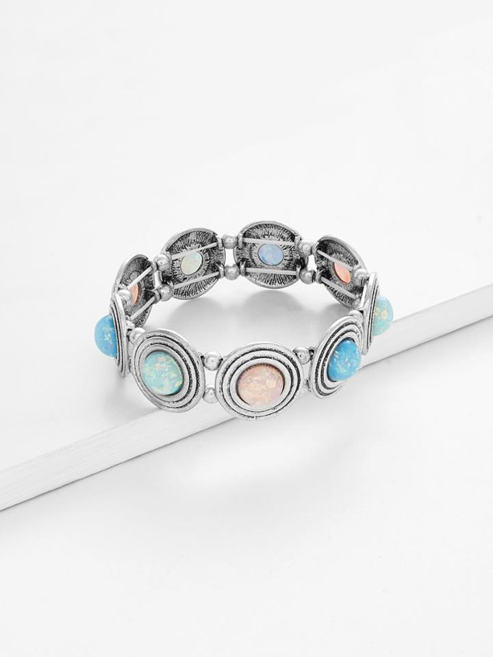 Romwe Multi Stone Detail Round Linked Bracelet