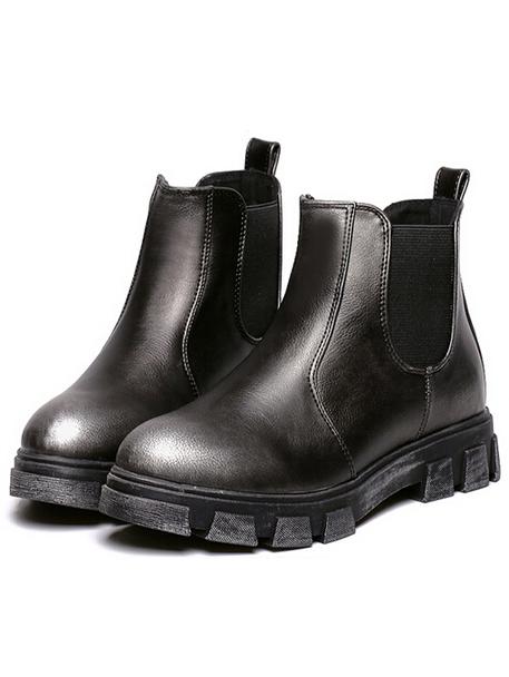 Romwe Silver Round Toe Elastic Pu Boots