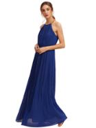 Romwe Light Blue Evening Sleeveless Halterneck Pleated Infinity Maxi Dress