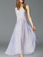 Romwe Purple Tank Backless Contrast Lace Dress