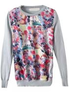 Romwe Contrast Chiffon Florals Knit Grey Sweater