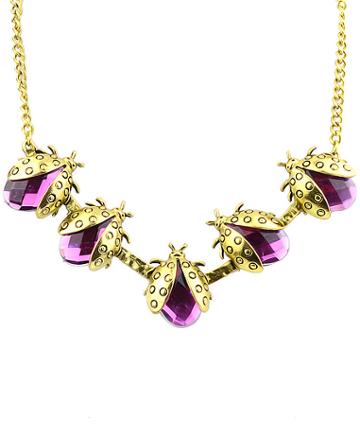 Romwe Purple Beetles Gemstone Gold Necklace