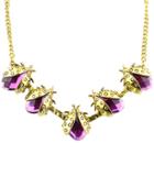 Romwe Purple Beetles Gemstone Gold Necklace