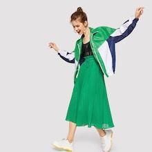 Romwe Zip Up Cut-and-sew Elastic Hem Jacket