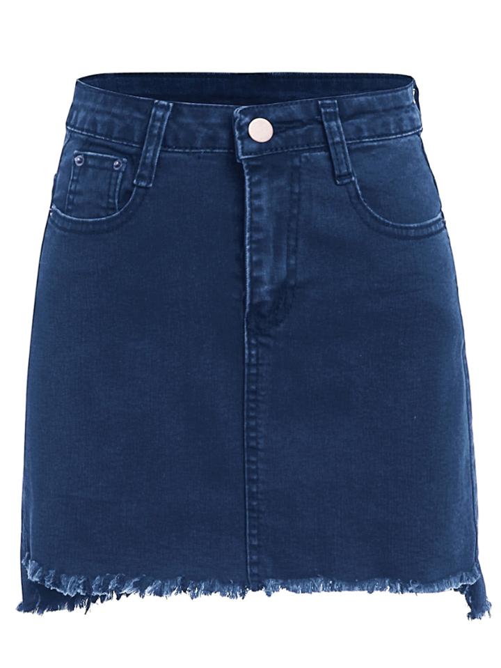 Romwe Frayed Hem Bodycon Denim Skirt
