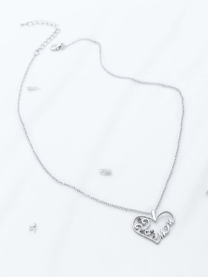 Romwe Silver Heart Shaped Pendant Chain Necklace