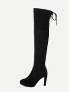 Romwe Black Faux Suede Tie Back Knee Boots