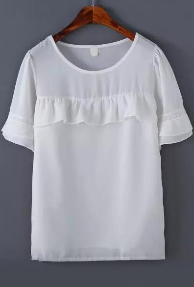 Romwe Bell Sleeve Ruffle Chiffon Top