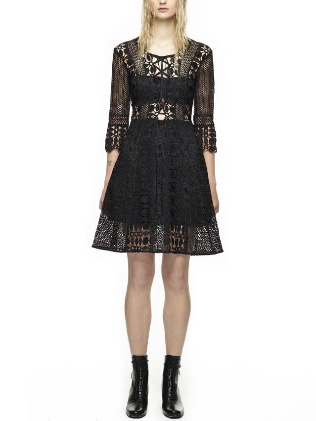 Romwe Round Neck Crochet Hollow Dress