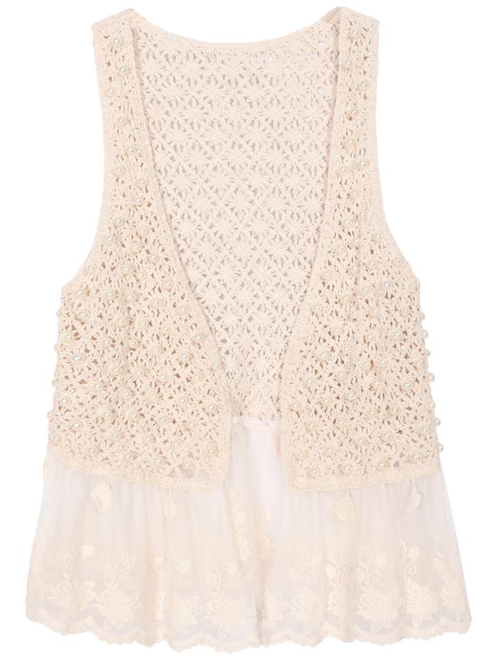 Romwe Contrast Gauze With Bead Hollow Vest