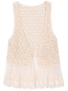 Romwe Contrast Gauze With Bead Hollow Vest