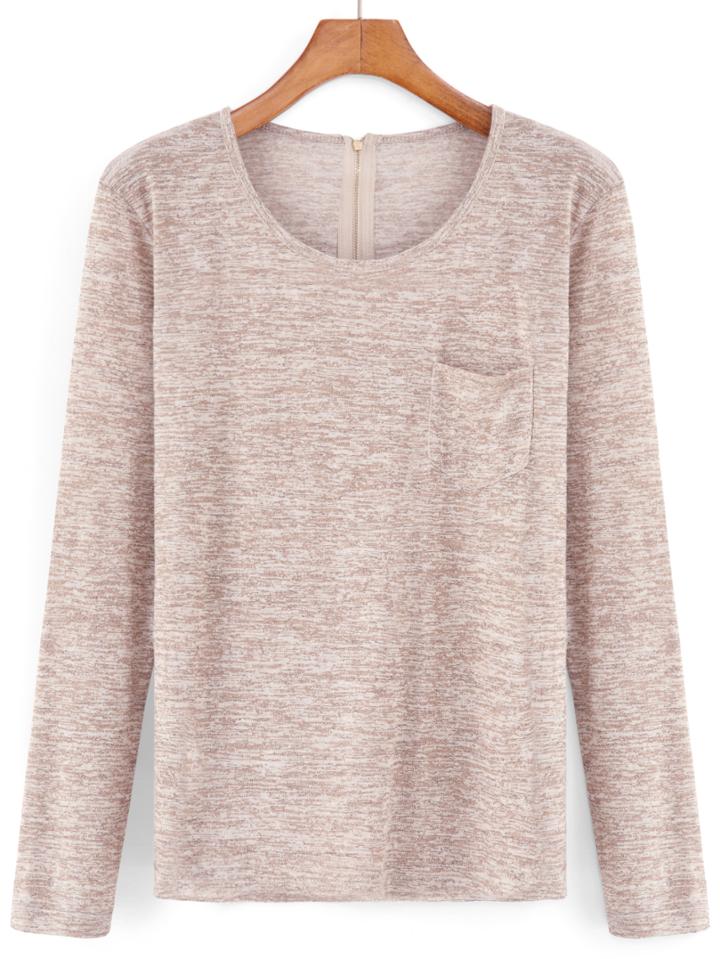 Romwe Long Sleeve Pocket Zipper T-shirt