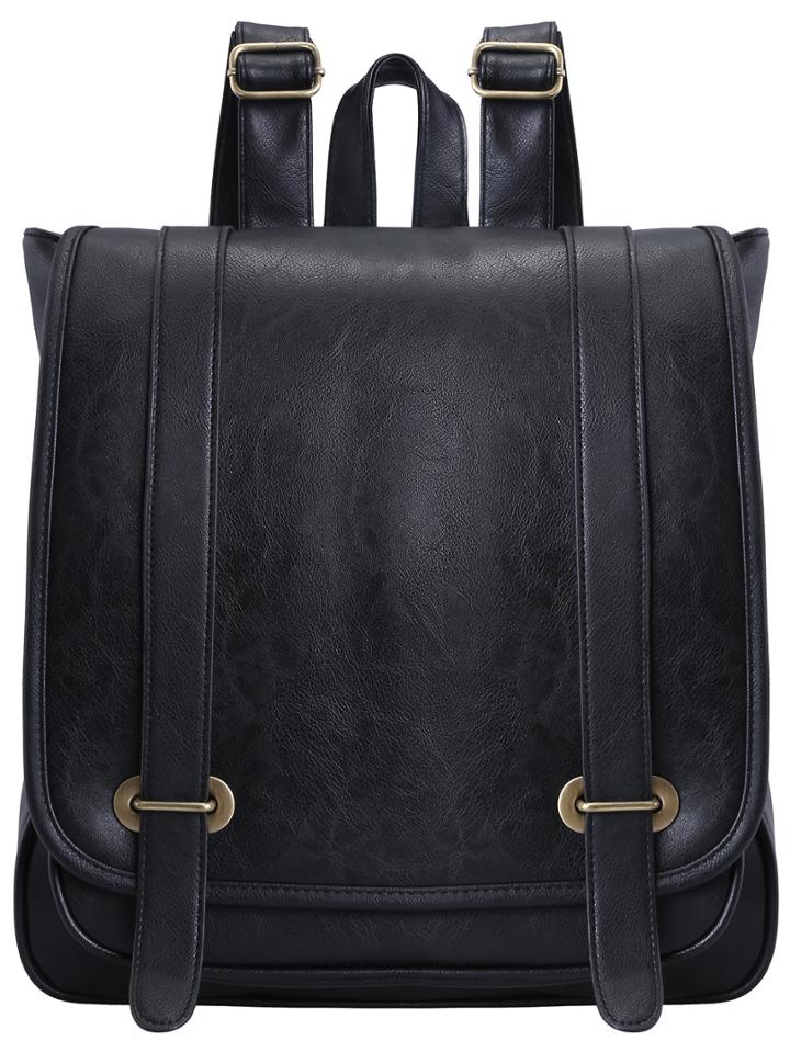 Romwe Black Belt Buckle Pu Backpacks
