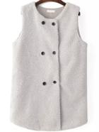 Romwe Round Neck Double Breasted Grey Vest