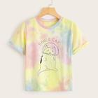 Romwe Tie Dye Cat & Letter Print Tee