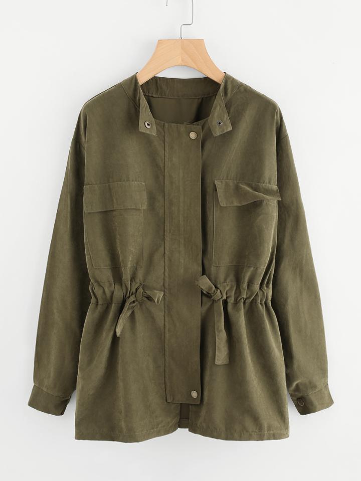 Romwe Drawstring Dual Pocket Coat
