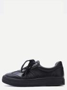 Romwe Black Lace Up Rubber Sole Low Top Pu Sneakers