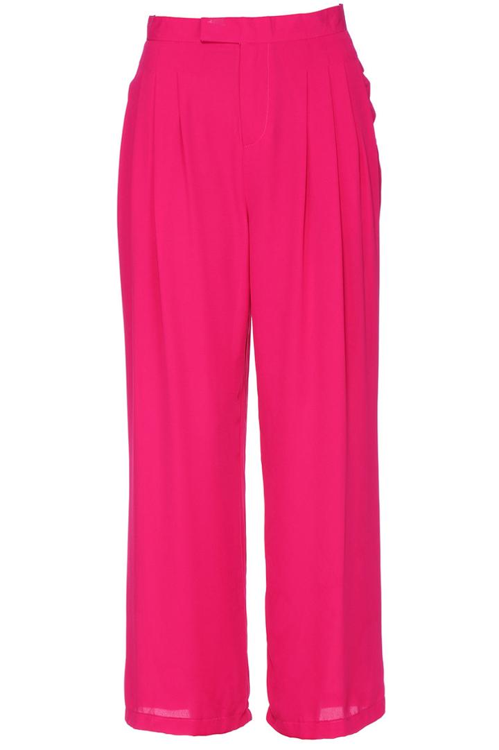 Romwe Romwe Pocketed Pleated Rose Palazzo Pants