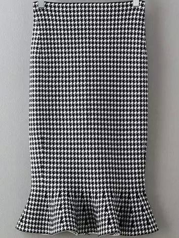 Romwe Houndstooth Fishtail Knit Skirt