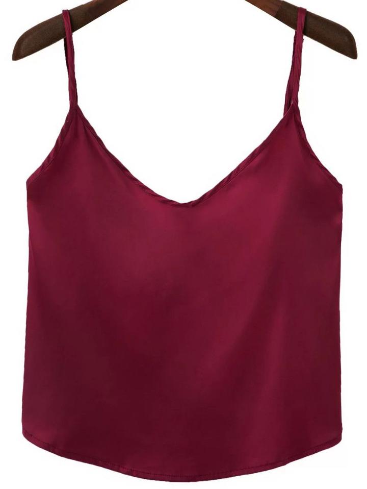 Romwe Burgundy Spaghetti Strap Satin Cami Top