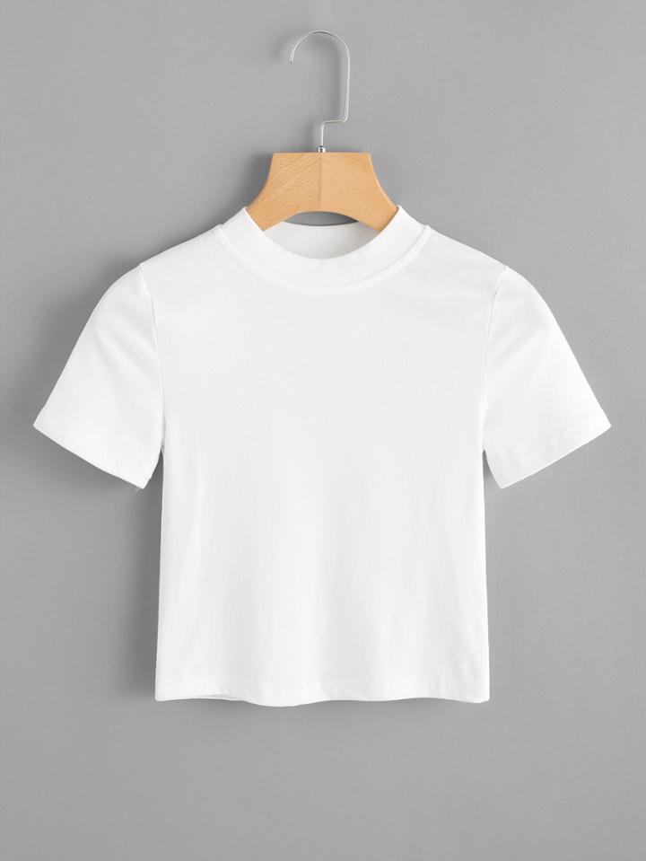Romwe Stand Neck Ribbed Crop Tee