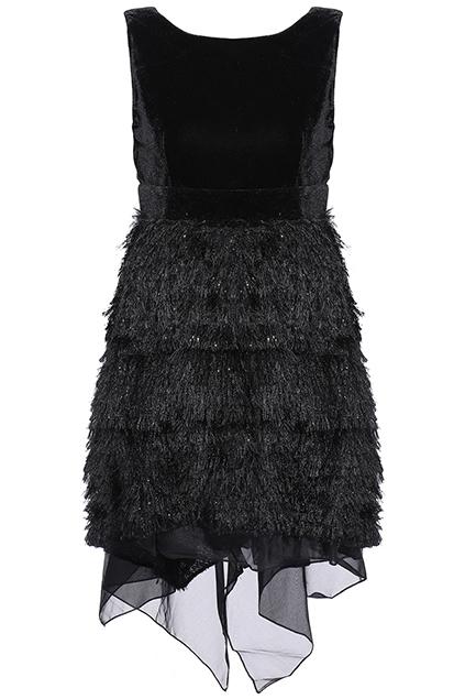 Romwe Sleeveless Faux Leather High Low Velvet Dress