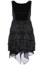 Romwe Sleeveless Faux Leather High Low Velvet Dress