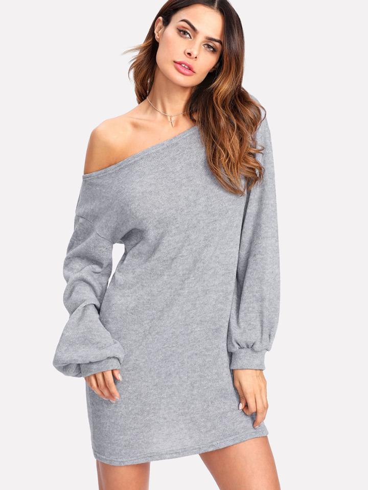 Romwe Balloon Sleeve Sweater Dress