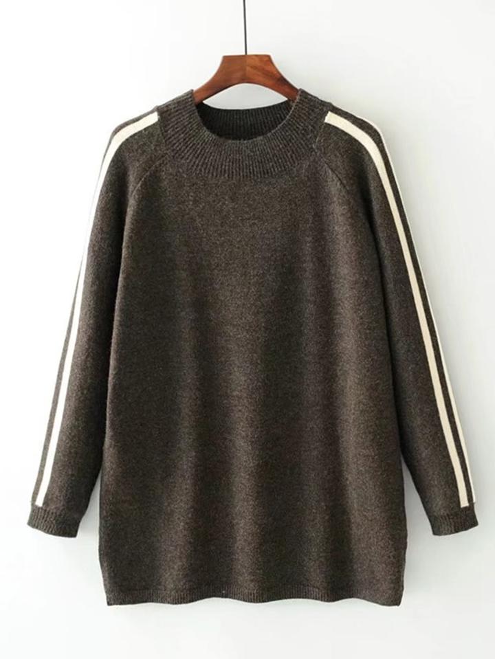 Romwe Striped Tape Raglan Sleeve Longline Jumper