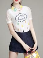 Romwe White Embroidered Top With Shorts