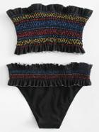 Romwe Shirred Bandeau Bikini Set