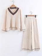 Romwe Bell Sleeve High Low Sweater With Wide Leg Pants