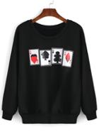Romwe Round Neck Poker Print Sweatshirt