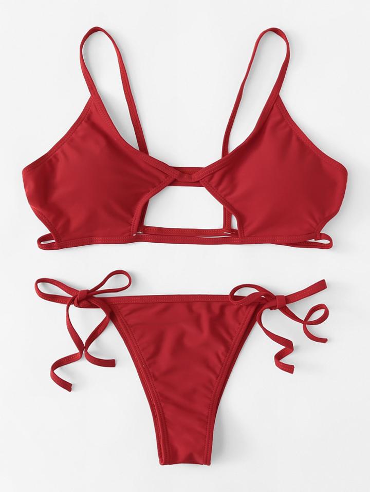 Romwe Cutout Caged Back Bikini Set